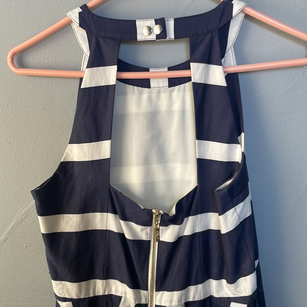 Eliza J size 4 navy white striped fit flare sleeveless dress coastal classic - Picture 7 of 8
